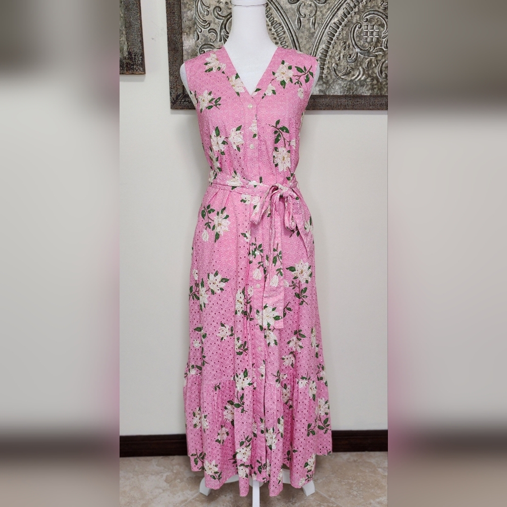 NWT Draper James Pink Eyelet Magnolia Patio Cotton Midi Dress Med Easter Spring